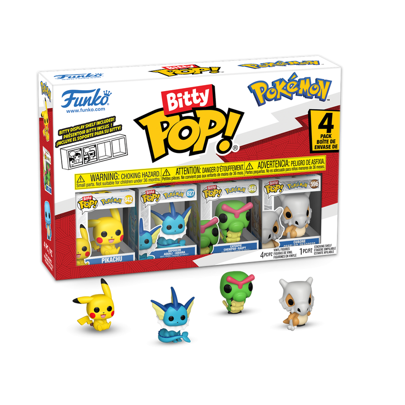 Bitty Pop! Pokémon - Pikachu - Aquali - Chenipan - Osselait Boîte