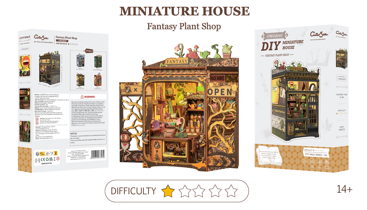 Maison Miniature Magasin Plantes Féériques DIY - 146 pièces et éclairage LED Difficulté
