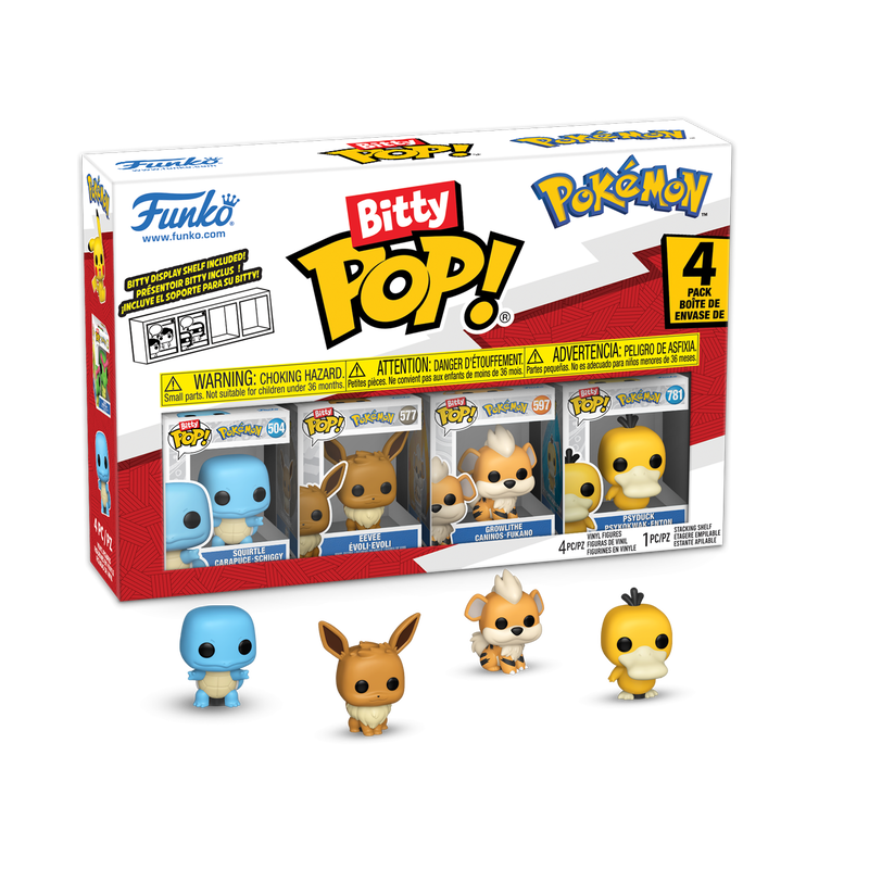 Bitty Pop! Pokémon - Carapuce - Évoli - Caninos - Psykokwak Boîte
