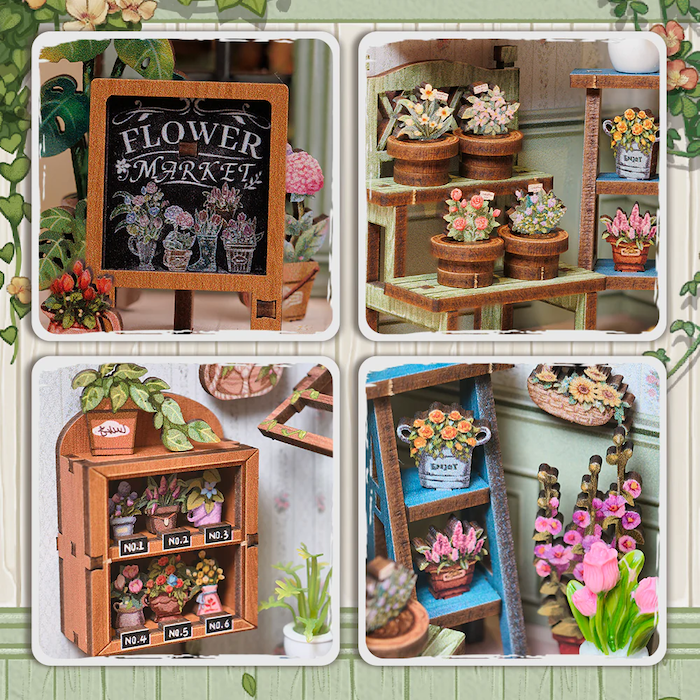 Maison Miniature Fleuriste Champs-Élysées DIY - 199 pièces et éclairage LED Détails