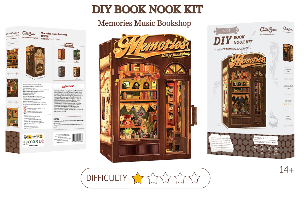 Book Nook Librairie Musicale Memories DIY - 136 pièces et éclairage LED Difficulté