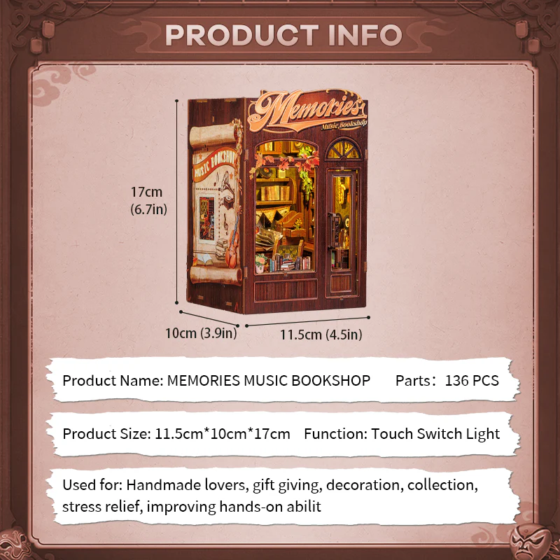 Book Nook Librairie Musicale Memories DIY - 136 pièces et éclairage LED Info