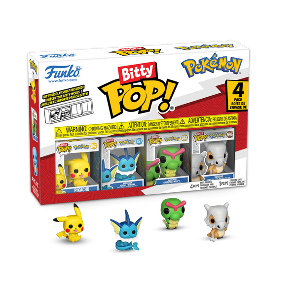 Bitty Pop! Pokémon -  Pikachu - Aquali - Chenipan - Osselait Boîte