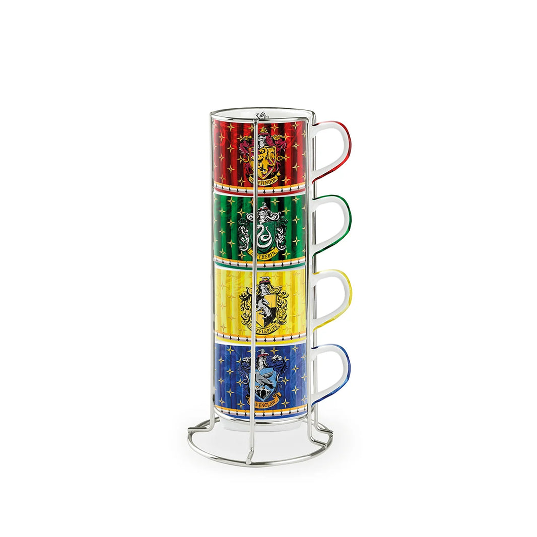 Set 4 Tasses Harry Potter Maisons de Poudlard + Support en métal Tasses