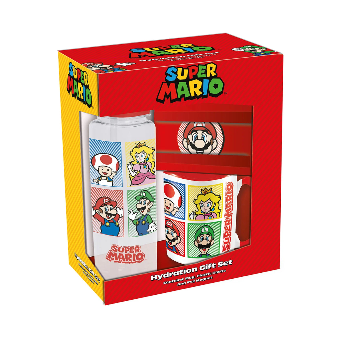 Super Mario - Coffret Cadeau - Mug + Bouteille + Aimant - Pack