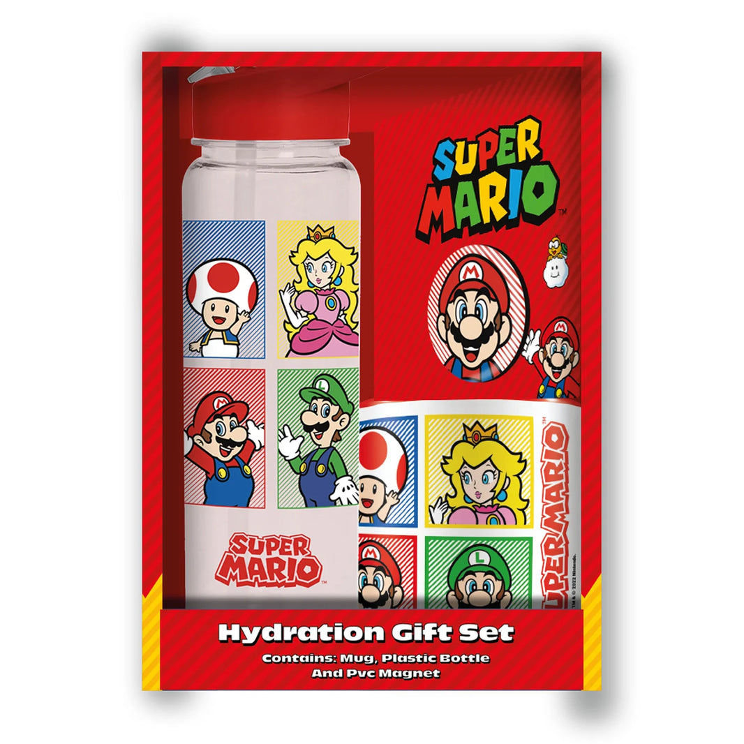 Super Mario - Coffret Cadeau - Mug + Bouteille + Aimant - Boîte