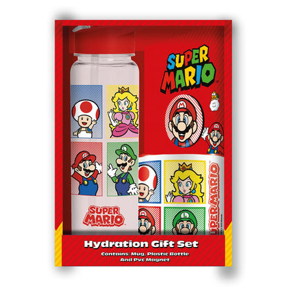 Super Mario - Coffret Cadeau - Mug + Bouteille + Aimant - Boîte