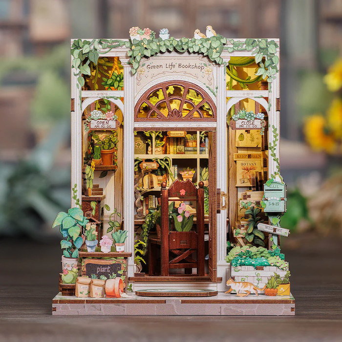 Maison Miniature Librairie Vie Verte DIY - 196 pièces et éclairage LED Façade