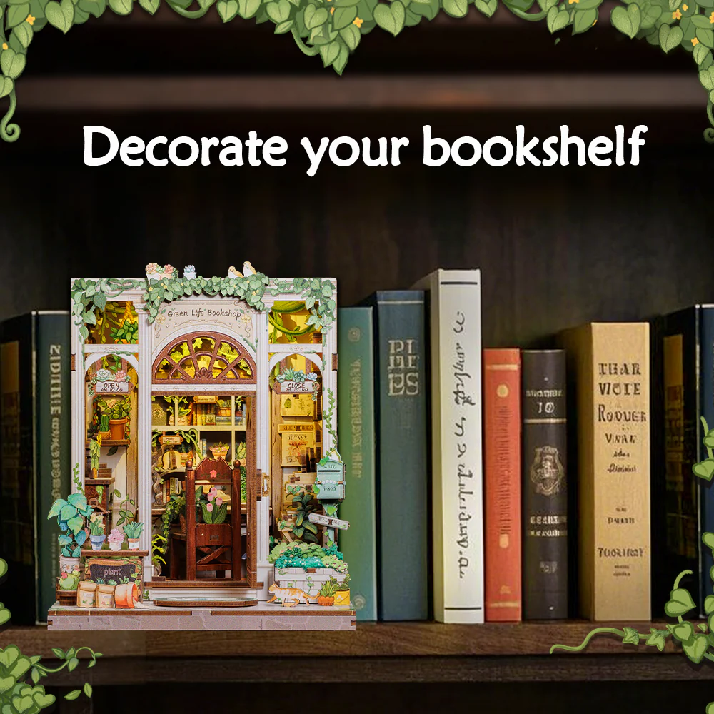 Maison Miniature Librairie Vie Verte DIY - 196 pièces et éclairage LED Exemple