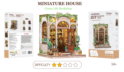 Maison Miniature Librairie Vie Verte DIY - 196 pièces et éclairage LED Difficulté