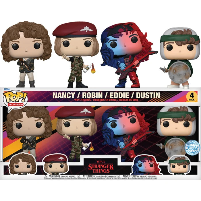 Stranger Things - Figurines Pop! Nancy Robin Eddie Dustin - Édition Spéciale Pack de 4