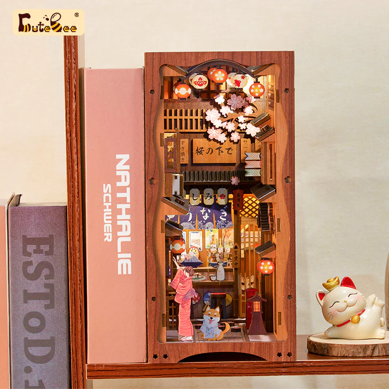 Book Nook Sous L'Arbre de Sakura DIY - 214 pièces et éclairage LED Façade