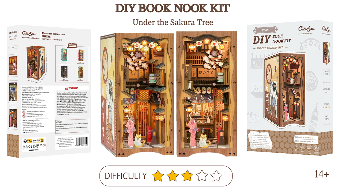 Book Nook Sous L'Arbre de Sakura DIY - 214 pièces et éclairage LED Difficulté