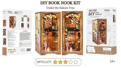 Book Nook Sous L'Arbre de Sakura DIY - 214 pièces et éclairage LED Difficulté