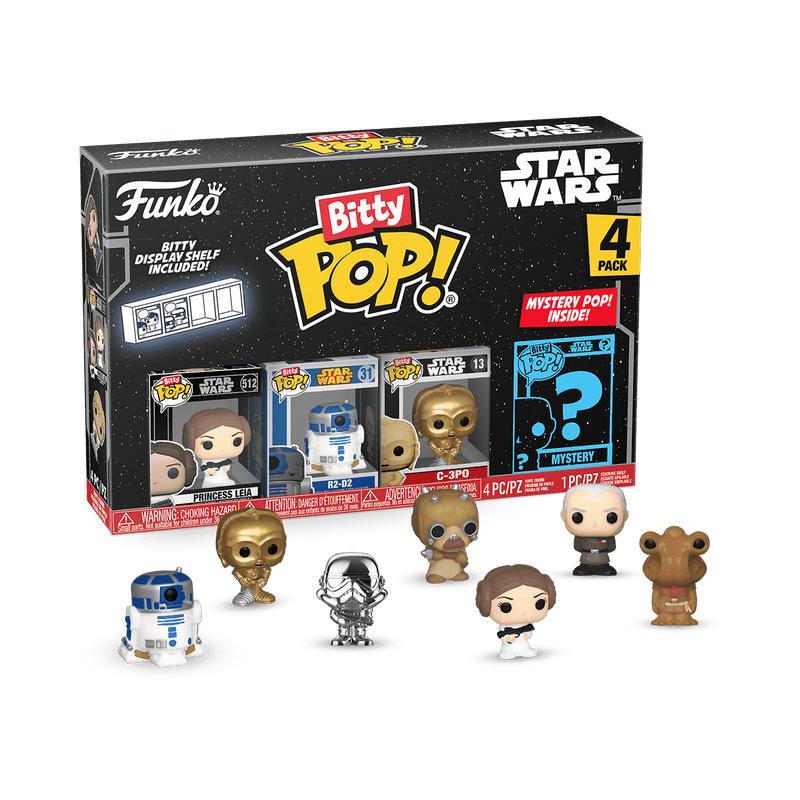 STAR WARS - LOT OF 4 BITTY POP! - LEIA - R2-D2 - C-3PO