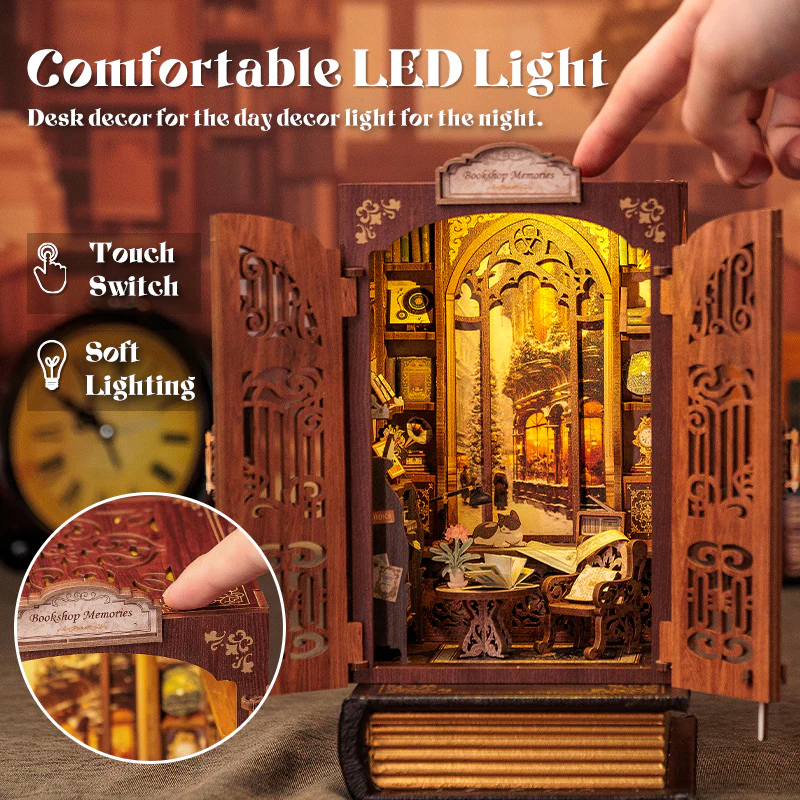 Book Nook Librairie des Mémoires DIY - 127 pièces et éclairage LED Assemblé