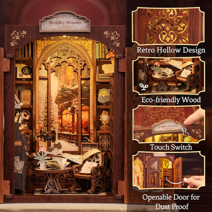 Book Nook Librairie des Mémoires DIY - 127 pièces et éclairage LED Info