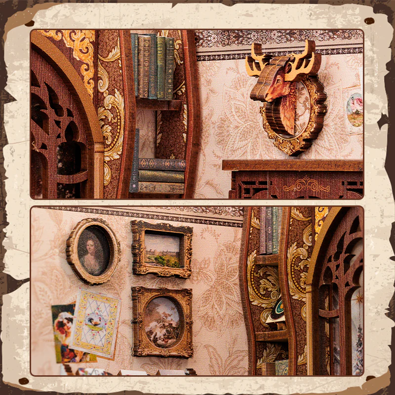 Book Nook Librairie des Mémoires DIY - 127 pièces et éclairage LED Détails