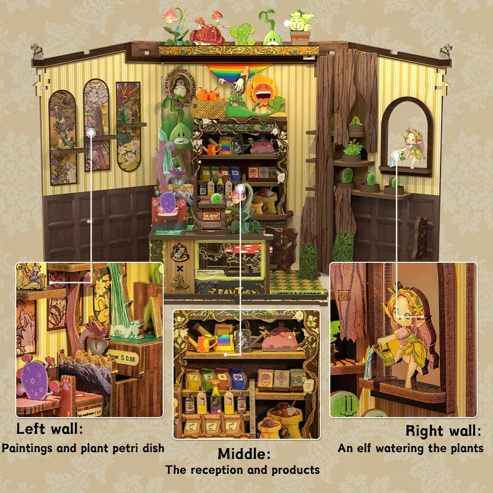 Maison Miniature Magasin Plantes Féériques DIY - 146 pièces et éclairage LED Détails