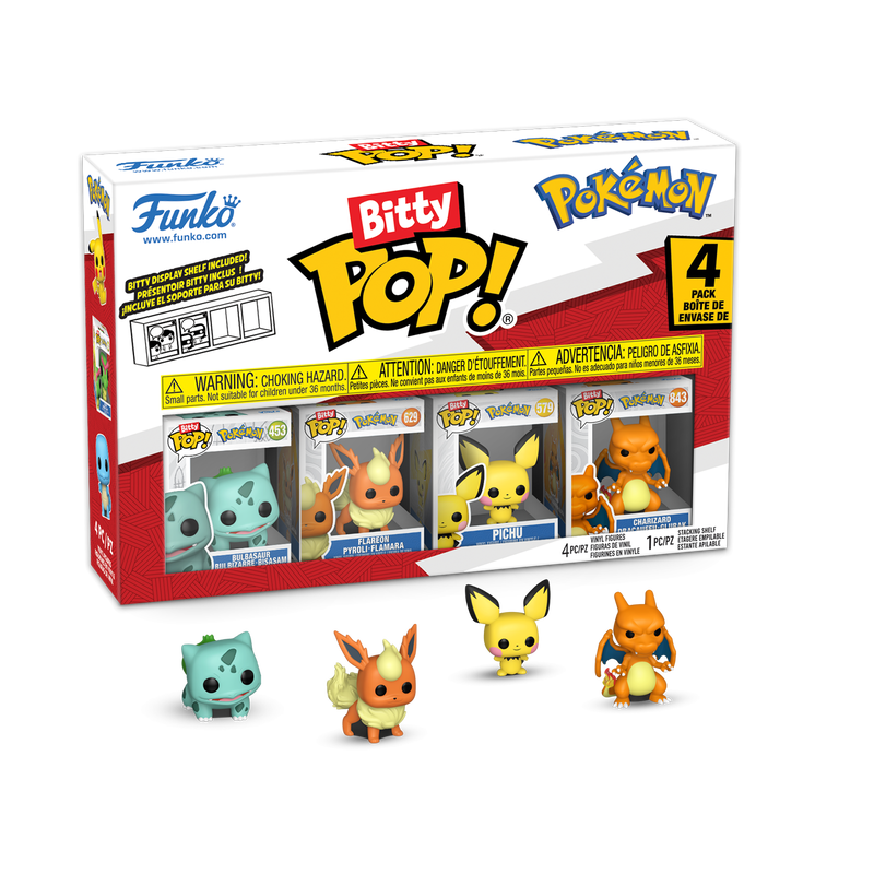 Bitty Pop! Pokémon -  Bulbizarre - Pyroli - Pichu - Dracaufeu Boîte