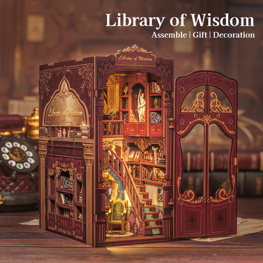 Book Nook Librairie de la Sagesse DIY - 281 pièces et éclairage LED Assemblé