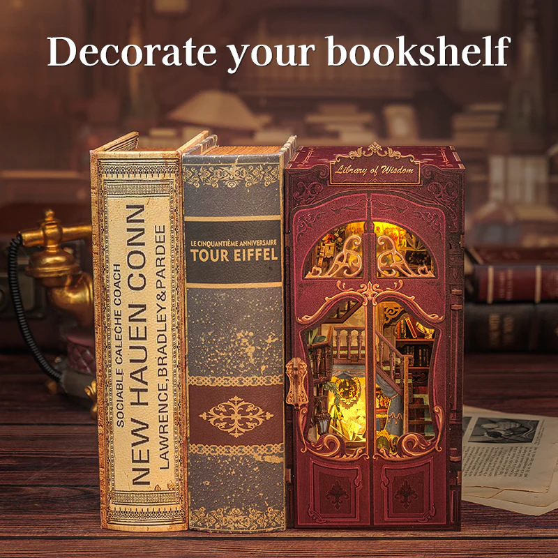 Book Nook Librairie de la Sagesse DIY - 281 pièces et éclairage LED Façade