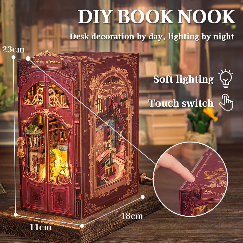 Book Nook Librairie de la Sagesse DIY - 281 pièces et éclairage LED Exemple