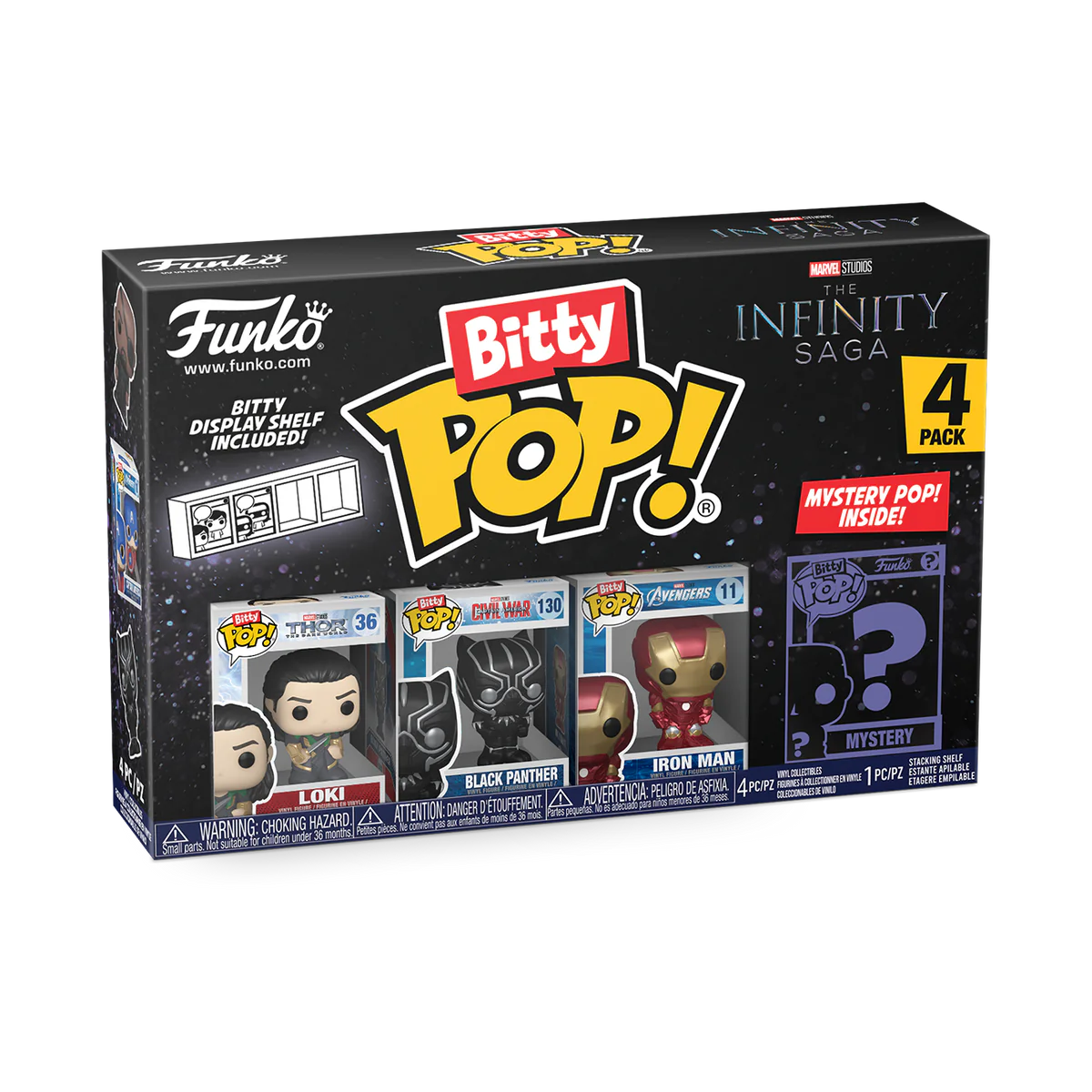 MARVEL - SET OF 4 BITTY POP! - LOKI - BLACK PANTHER - IRON MAN