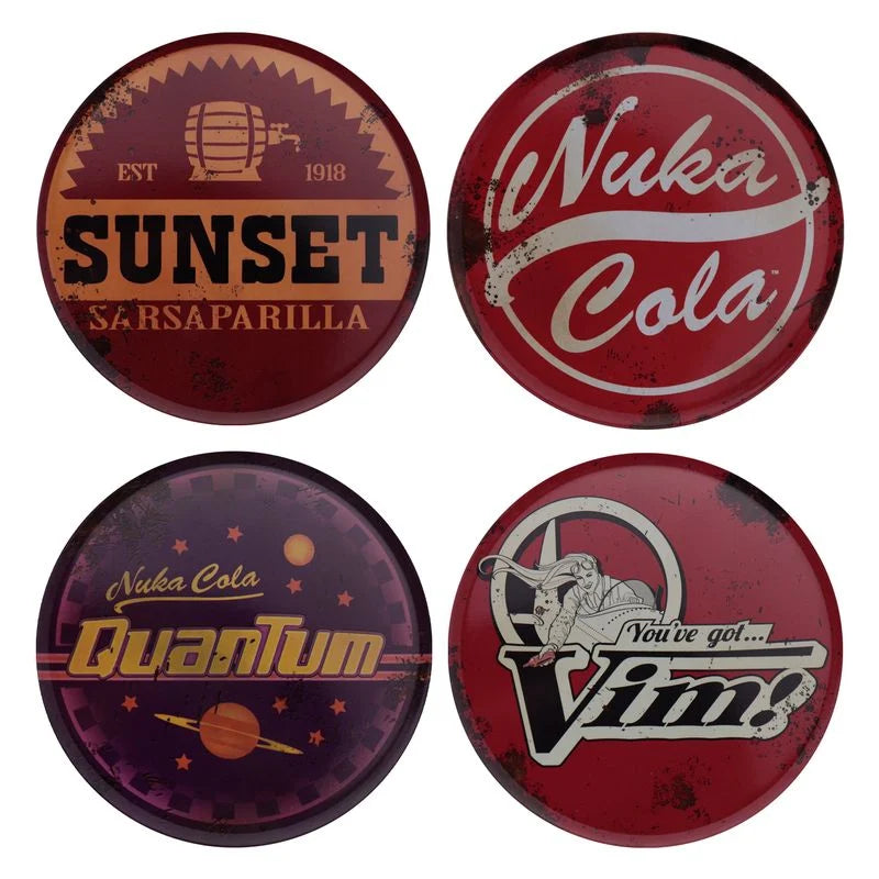 Lot de 4 Sous-Verres Fallout Gravés en Métal