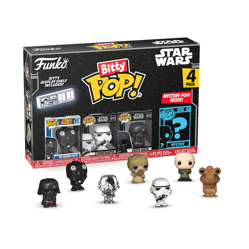 Star Wars - Lot de 4 Bitty Pop! - Dark Vador - Stormtrooper - Pilote de Chasseur