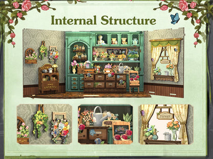 Maison Miniature Fleuriste DIY - 265 pièces et éclairage LED