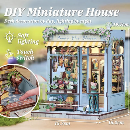 Maison Miniature La Fleur Bleue d'Anna DIY - 255 pièces et éclairage LED