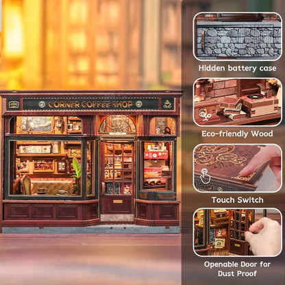 Maison Miniature Coffee Shop DIY - 294 pièces et éclairage LED