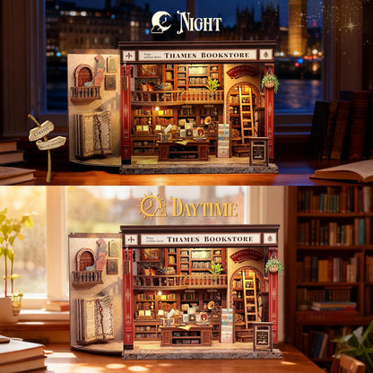 Maison Miniature Librairie Thames DIY - 343 pièces et éclairage LED