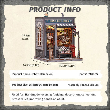 Maison Miniature Salon de Coiffure John DIY - 210 pièces et éclairage LED