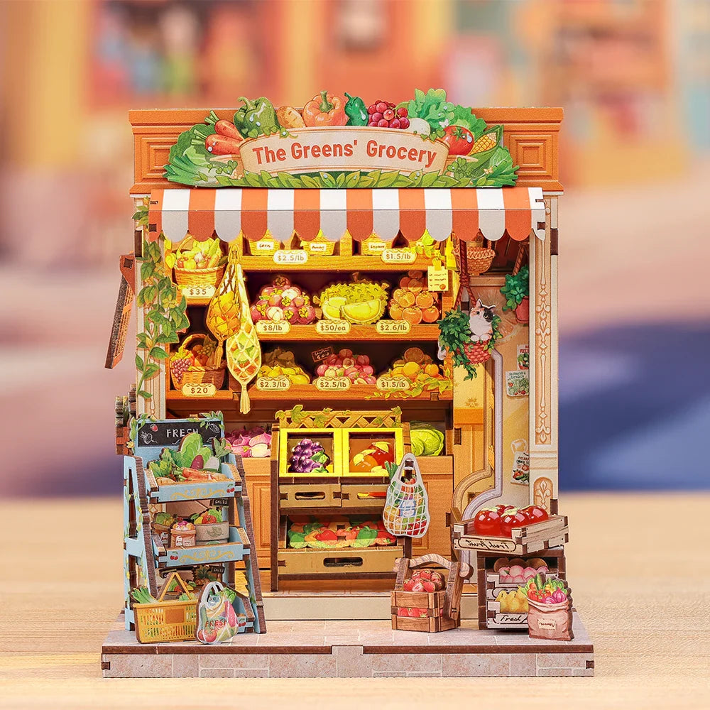 Maison Miniature L'Épicerie Verte DIY - 301 pièces et éclairage LED