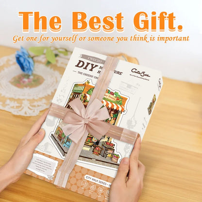 Maison Miniature L'Épicerie Verte DIY - 301 pièces et éclairage LED