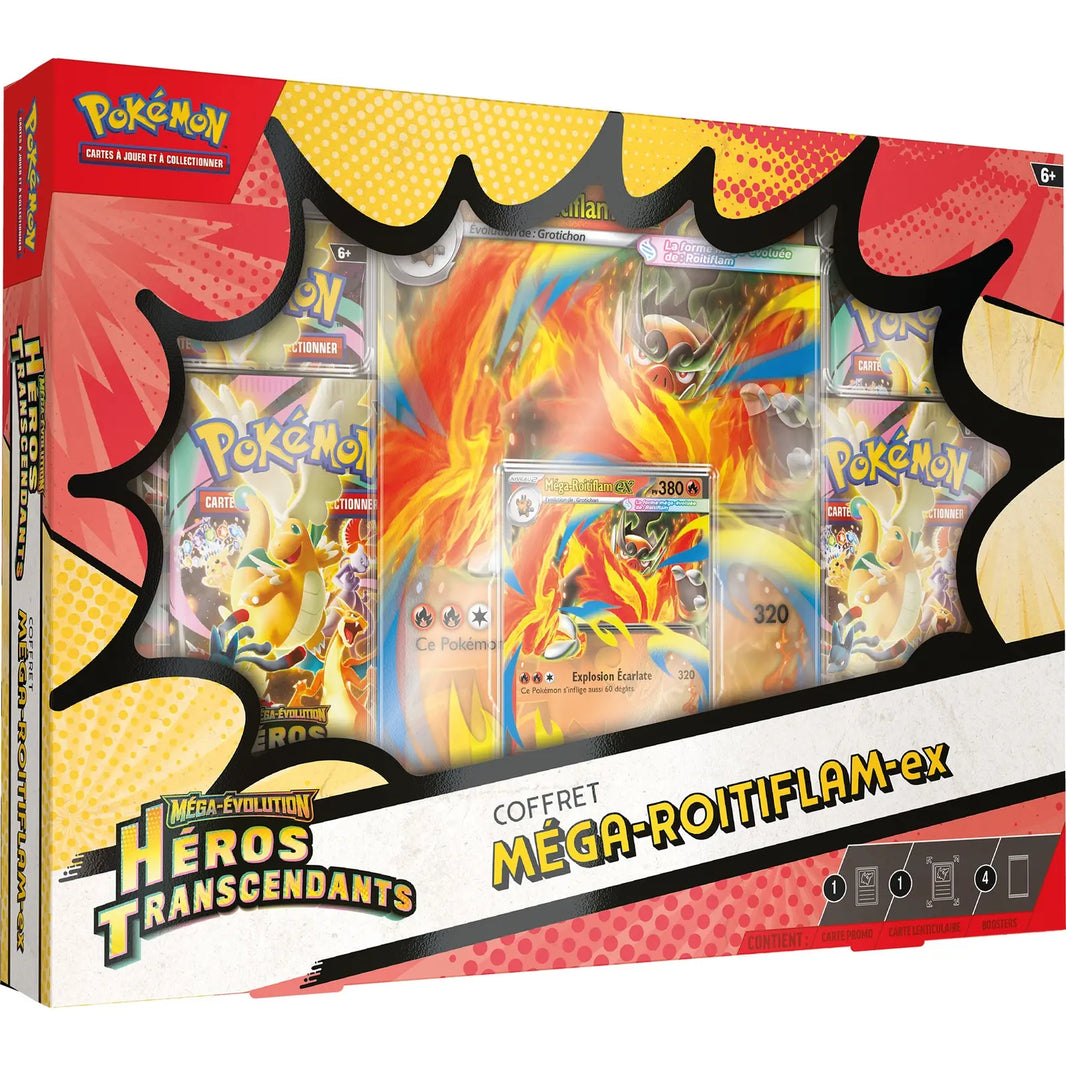 Pokémon - Coffret Méga-Roitiflam-ex 4 Boosters Héros Transcendants ME 2.5 - FR