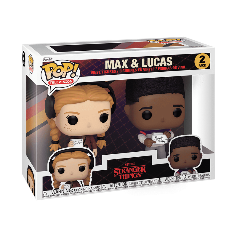 Stranger Things - Pack de 2 Figurines Pop! Max et Lucas Saison 4 — boîte seule, fond transparent
